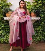 Maroon chinon plain kurta-sets