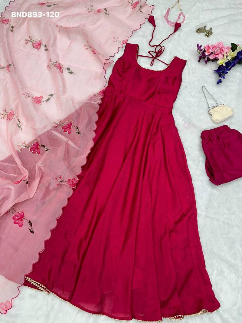 Maroon chinon plain kurta-sets