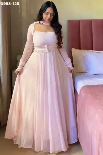 Light-baby-pink georgette plain kurta-sets