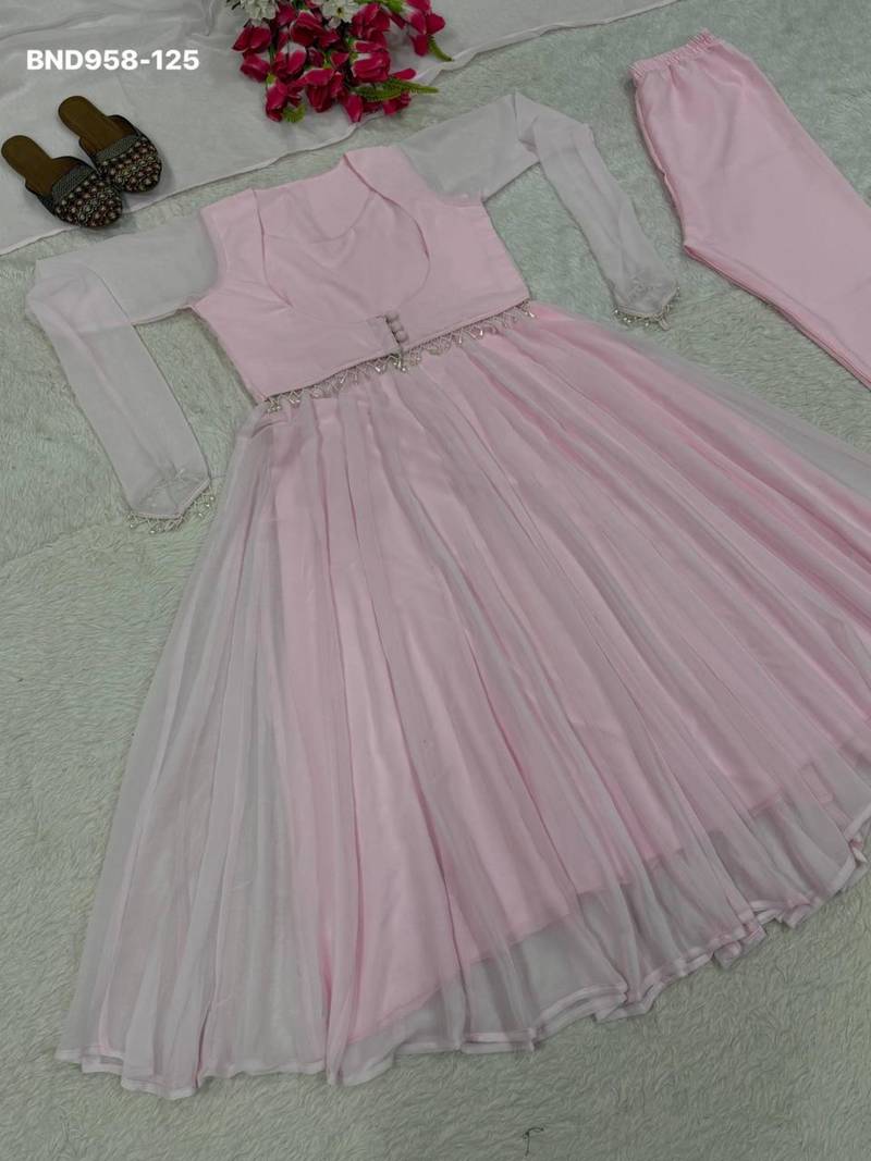 Light-baby-pink georgette plain kurta-sets