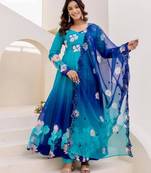 Blue organza embroidered kurta-sets
