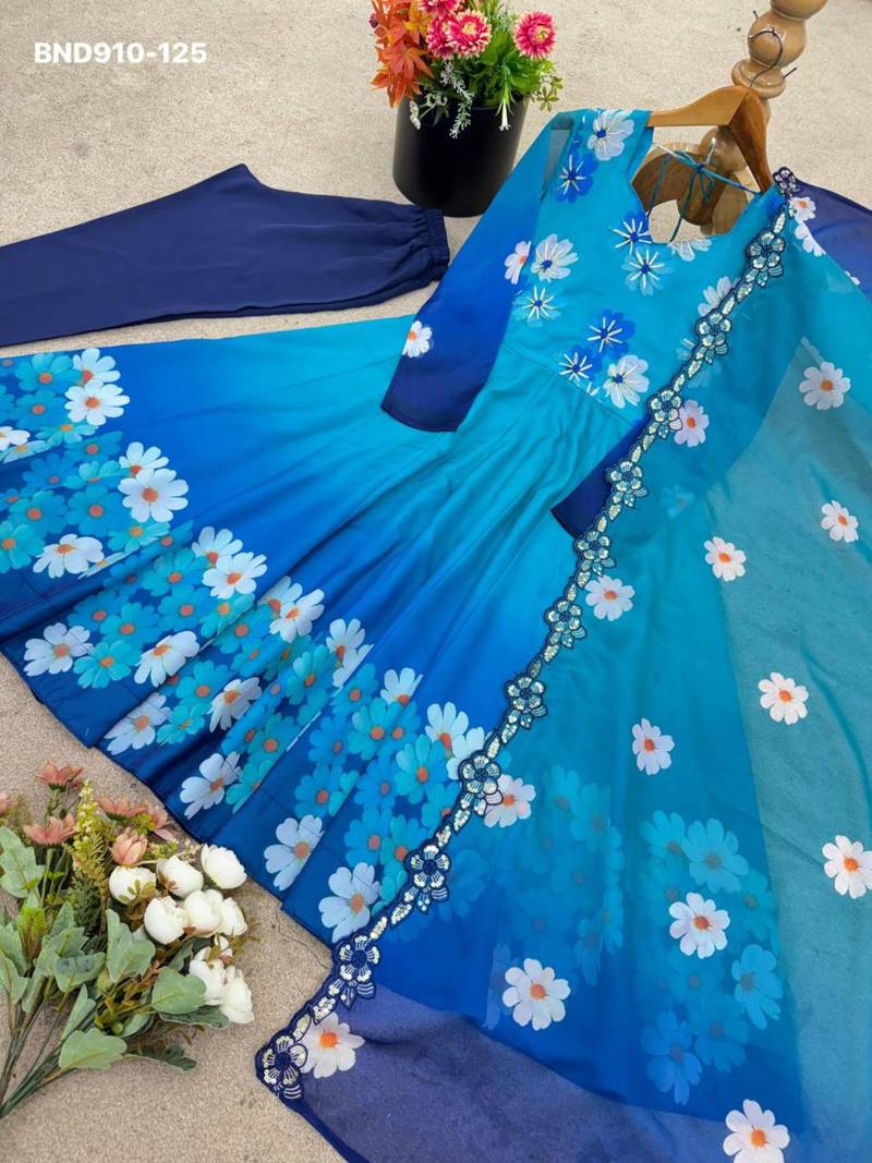 Blue organza embroidered kurta-sets