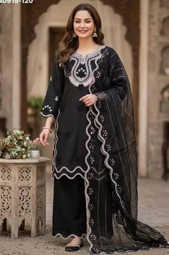 Black silk blend embroidered kurta-sets