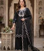 Black silk blend embroidered kurta-sets