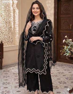 black silk blend embroidered kurti palazzo set 3