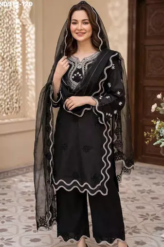 black silk blend embroidered kurti palazzo set