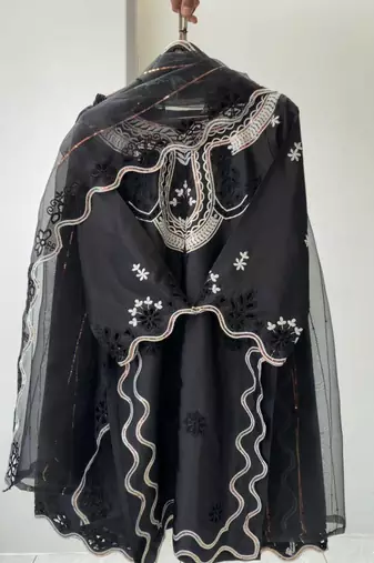black silk blend embroidered kurti palazzo set