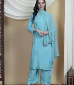 Sky-blue rayon embroidered kurta-sets
