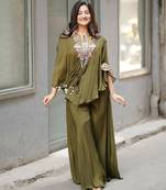 Mehendi green chinon embroidered kurta-sets