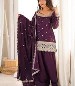 Deep wine embroidered festive salwar suit set
