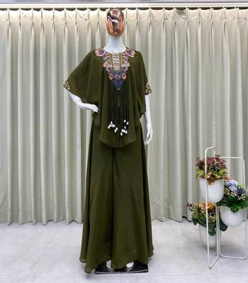 mehendi green embroidered chinon kurta set 3