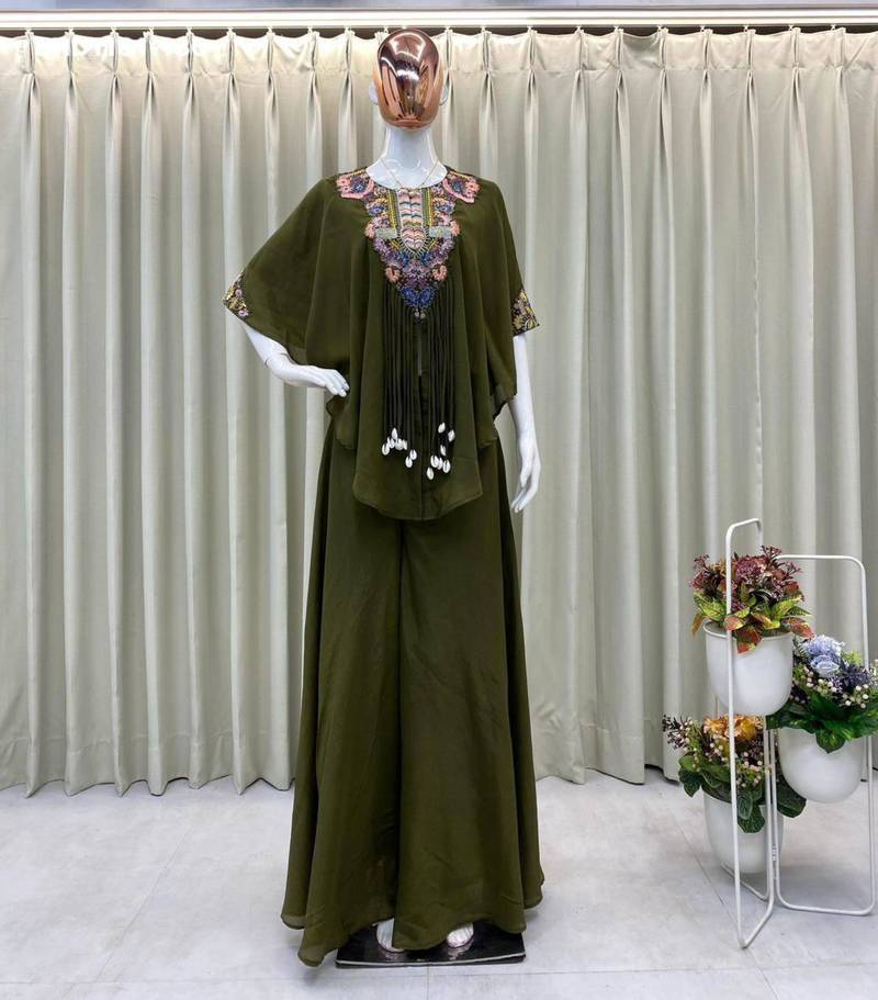 Mehendi green chinon embroidered kurta-sets