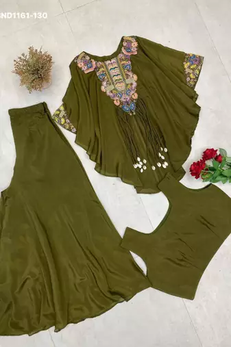 mehendi green embroidered chinon kurta set
