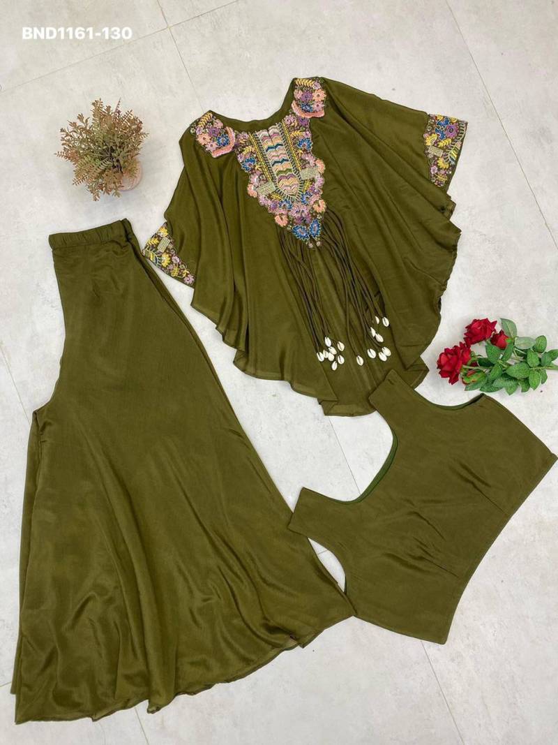 Mehendi green chinon embroidered kurta-sets