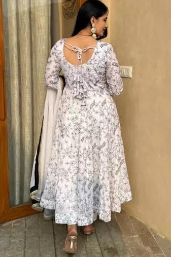 white vichitra silk embroidered anarkali kurti
