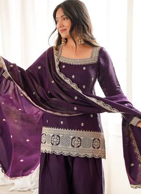 Deep wine embroidered festive salwar suit set 3