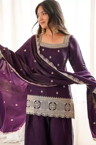 Deep wine embroidered festive salwar suit set