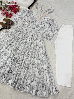 white vichitra silk embroidered anarkali kurti 4