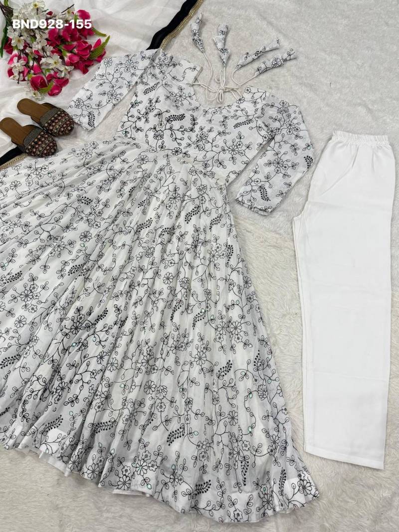 White vichitra silk embroidered kurta-sets