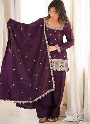 Deep wine embroidered festive salwar suit set 4