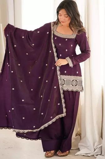 Deep wine embroidered festive salwar suit set