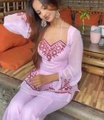 Baby-pink georgette embroidered kurta-sets