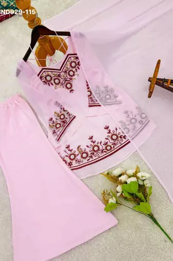 baby pink georgette embroidered kurta set