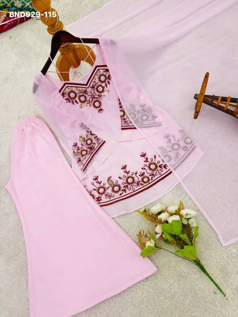 Baby-pink georgette embroidered kurta-sets