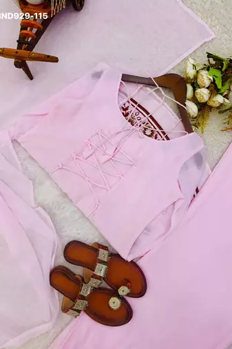 baby pink georgette embroidered kurta set