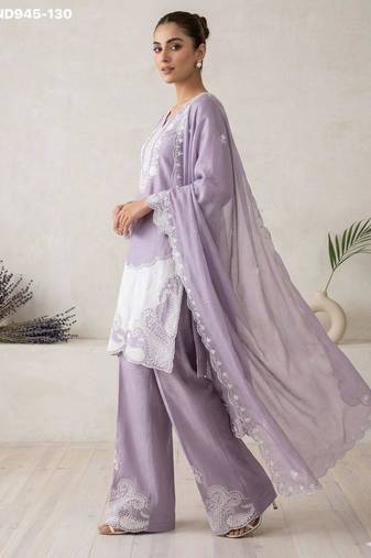 Lavender chinon embroidered kurta-sets