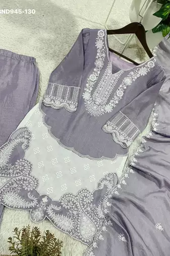 lavender chinon kurta set with embroidered sequins work