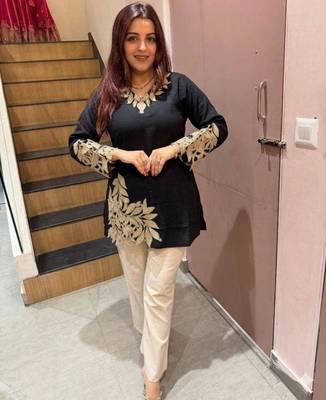 black embroidered cotton blend kurta set 1