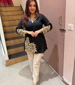 Black cotton blend embroidered kurta-sets