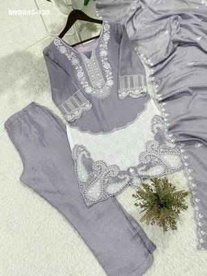 lavender chinon kurta set with embroidered sequins work 4