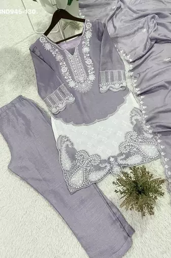 lavender chinon kurta set with embroidered sequins work