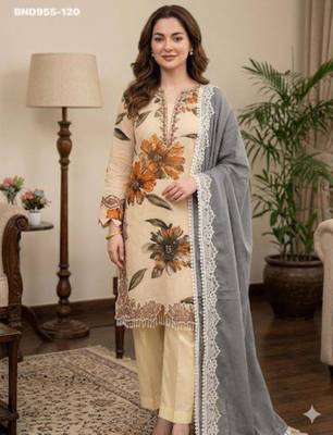 cream muslin kurta set with embroidered floral print 1