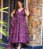 Purple cotton blend printed kurta-sets