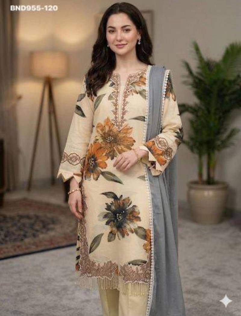 Cream muslin embroidered kurta-sets