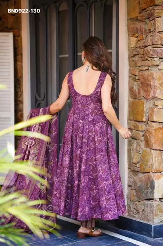 purple printed cotton blend kurta set