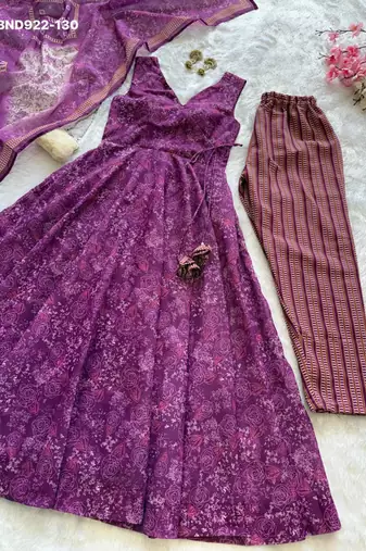 purple printed cotton blend kurta set