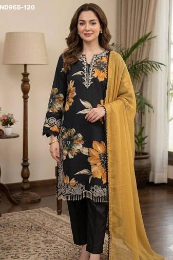Black muslin embroidered kurta-sets