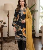Black muslin embroidered kurta-sets