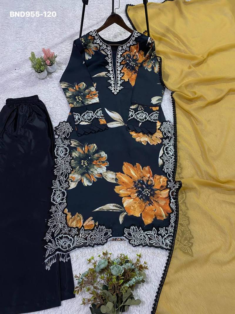 Black muslin embroidered kurta-sets