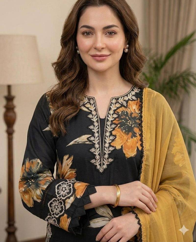 Black muslin embroidered kurta-sets