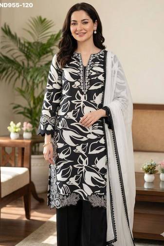 Black muslin embroidered kurta-sets