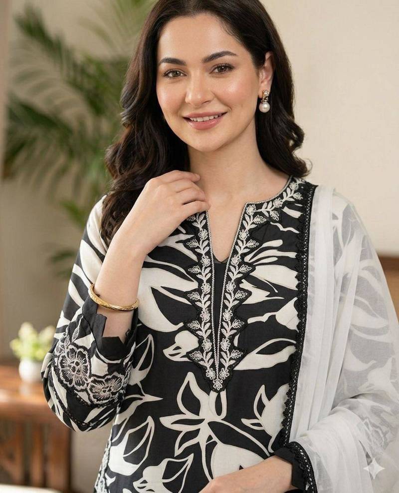 Black muslin embroidered kurta-sets