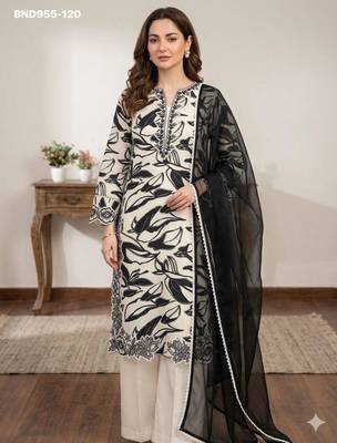off white muslin kurta set with embroidered floral print 1