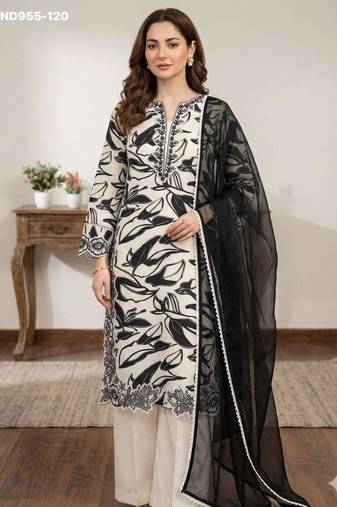 Off-white muslin embroidered kurta-sets