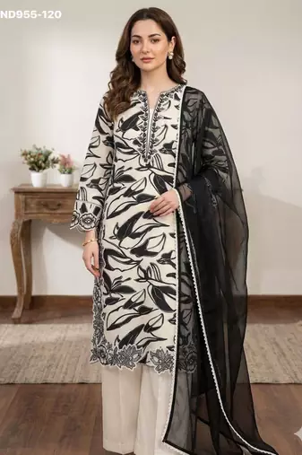 Off-white muslin embroidered kurta-sets