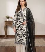 Off-white muslin embroidered kurta-sets
